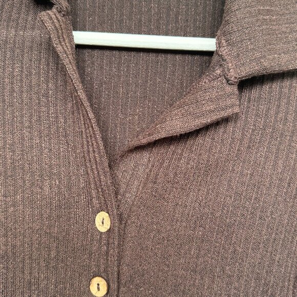 Set Brown Button Up Long Sleeves and High Waist Pants Two Piece Lounge Set - Picture 8 of 8